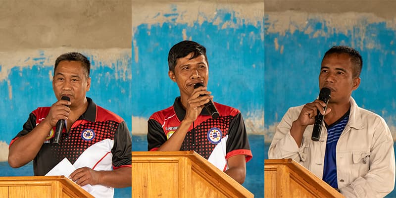 Punong Barangay Junardo S. Oria of Villamarzo (left), Punong Barangay Walter P. Cuenta of Dallao (center), and Punong Barangaay Rey Pagaddut of Taliktik (right) expressed their gratitude for the implementation of the DILG-funded projects.