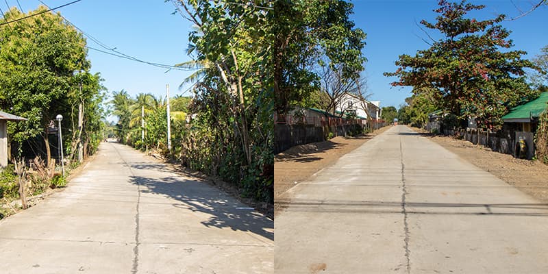 The concreted 300-meter road at Macapulay Street (left) and the 350-meter road opening and concreting at Baloloy Street (right) were funded through the 2023 LGSF-SBDP.