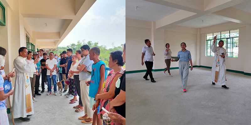 A Roman Catholic priest facilitates the blessing of the Multi-Purpose Center in Linao East.