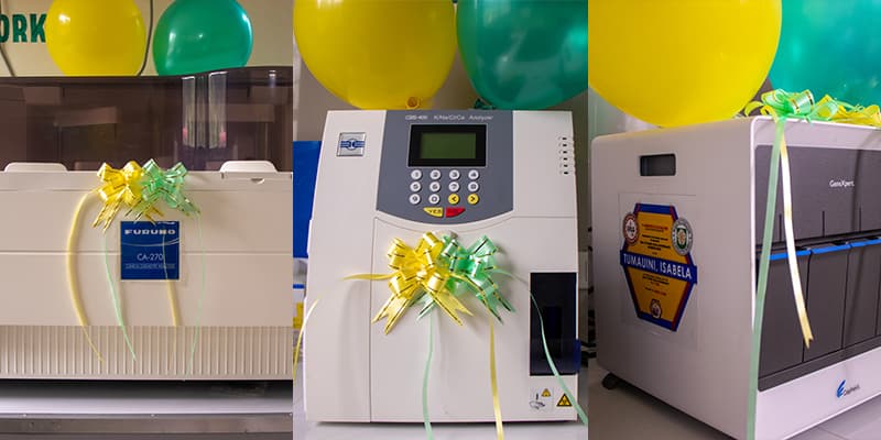 Chemistry analyzer machine (left) electrolyte analyzer machine (center) geneXpert TB-PCR machine (right)